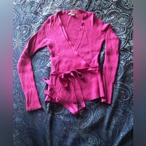 Casual Corner Fuchsia Ribbed Wrap Around Sweater